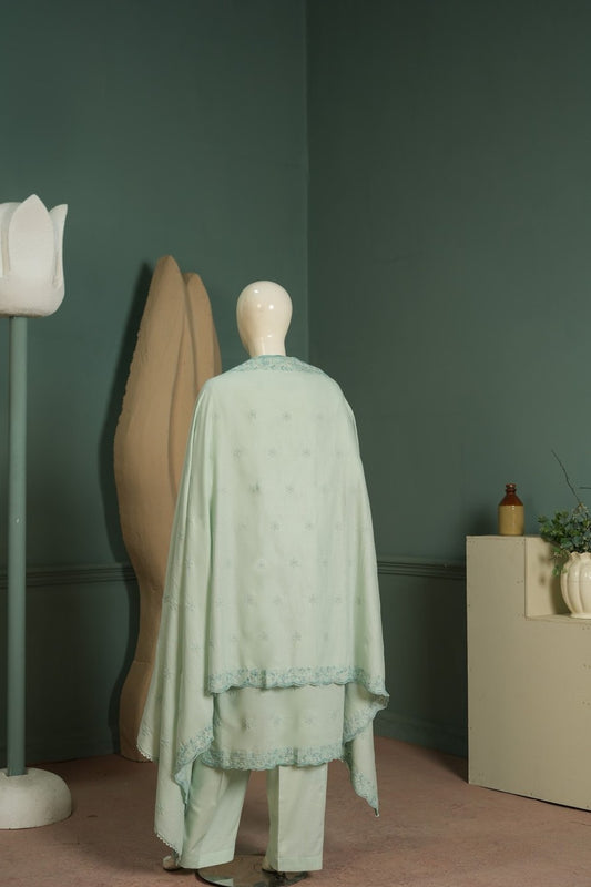 Mint Green Karandi Shawl Set - full 3-piece embroidered karandi shawl set