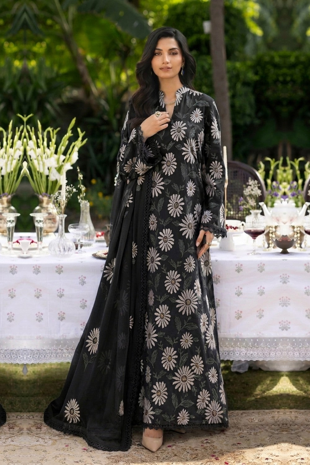 Fabareeze Black 3 PC Embroidered Lawn