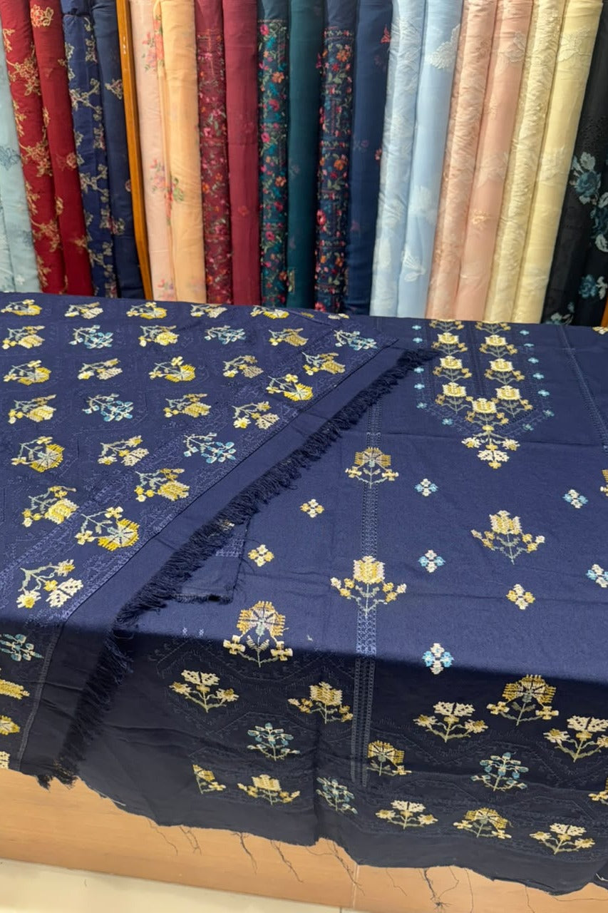 Navy Blue Karandi Shawl Set