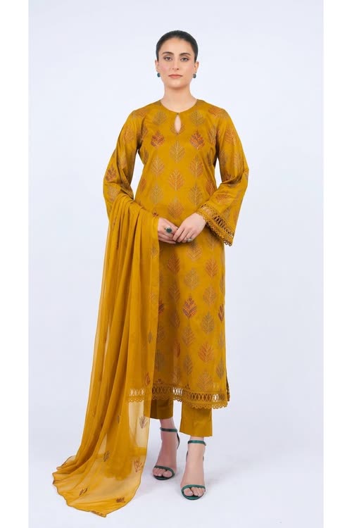 Mustard embroidered lawn 3-piece - on model