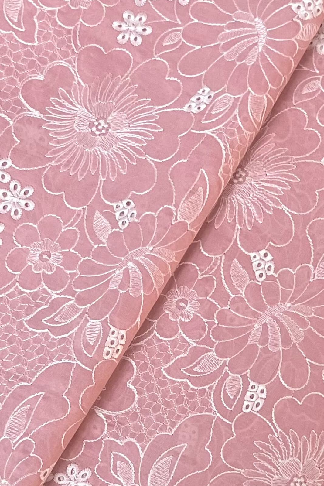 Pink chikankari embroidered fabric detail
