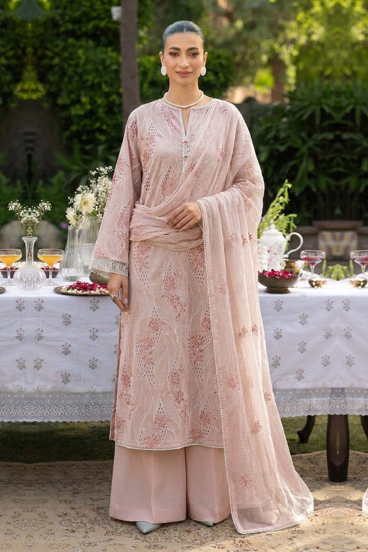 Peach Chikankari Embroidered
