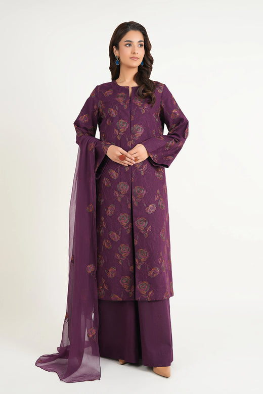 Purple Embroidered Karandi