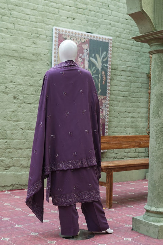 Purple Karandi Shawl Set - embroidered karandi shawl, ready to carry