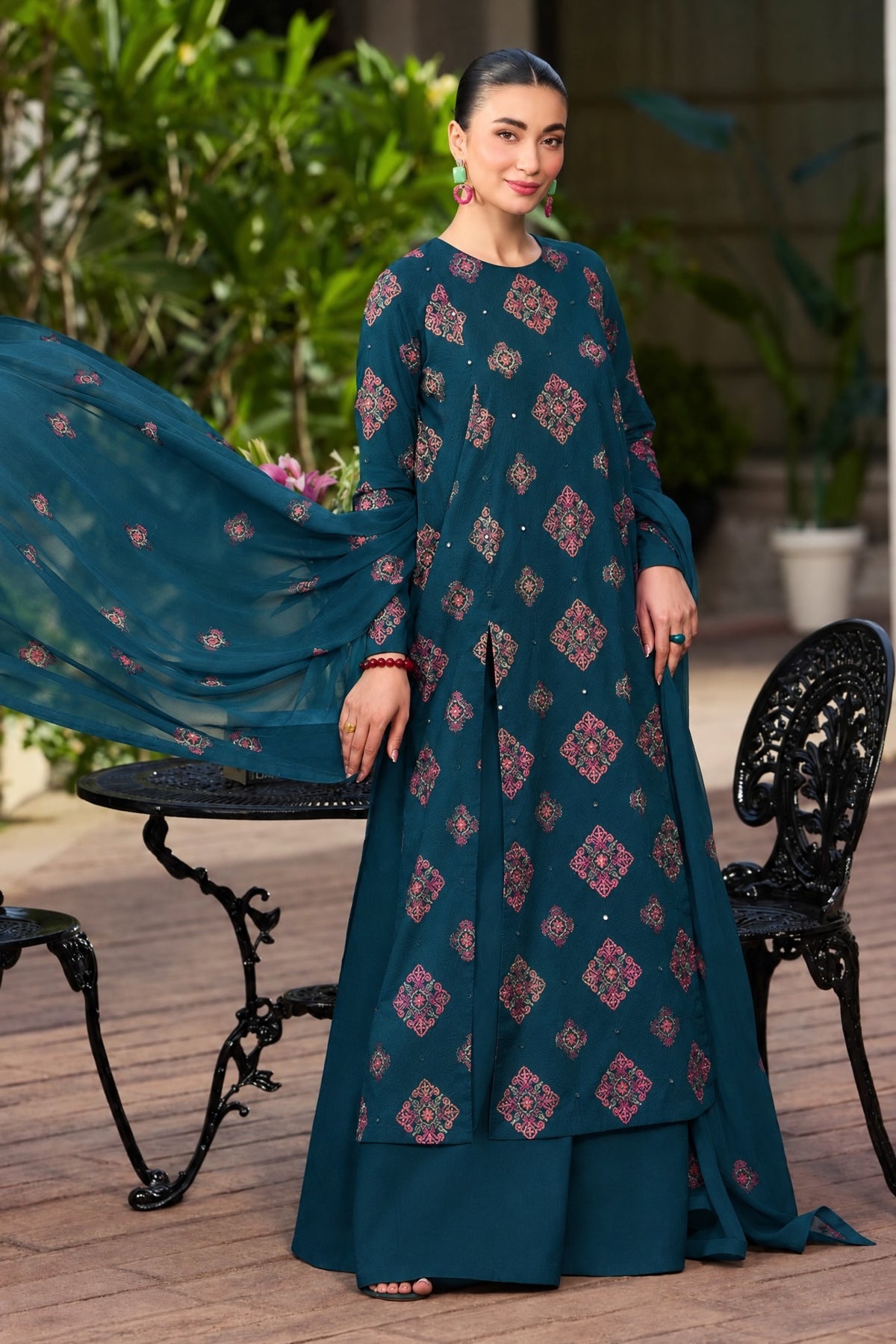 Zinc Green Shishakari Embroidered - unstitched 3-piece suit