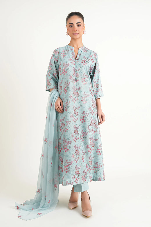 Sky Blue Embroidered Karandi