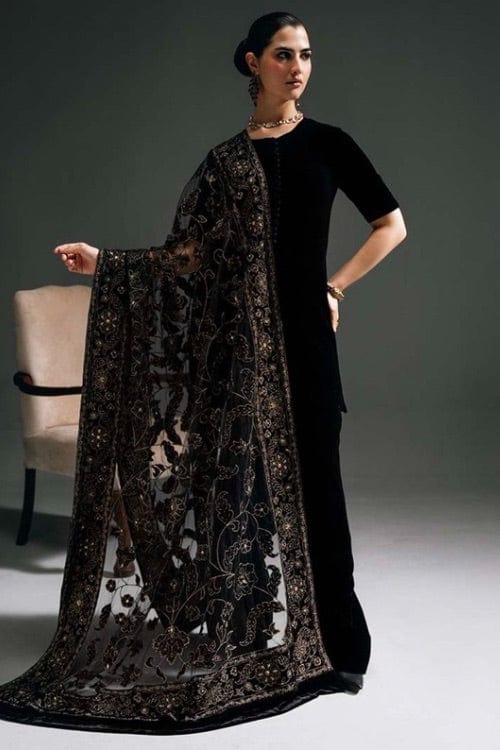 Fabareeze Black Star Dust cut work Velvet
