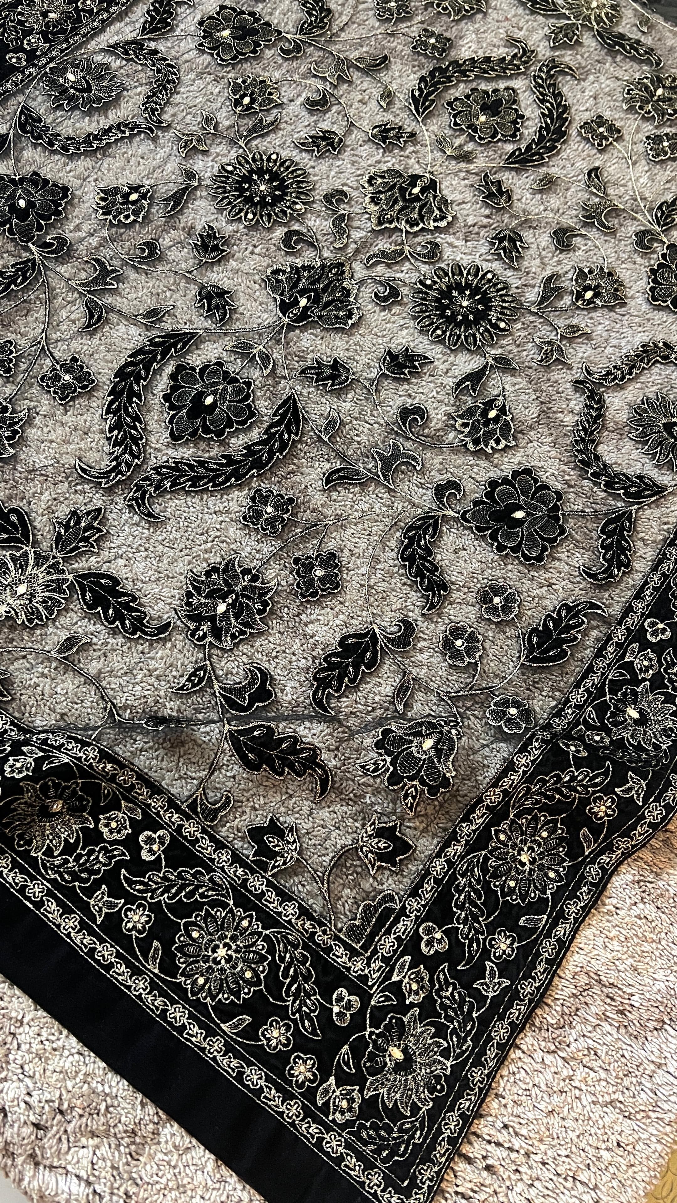 Fabareeze Black Star Dust cut work Velvet