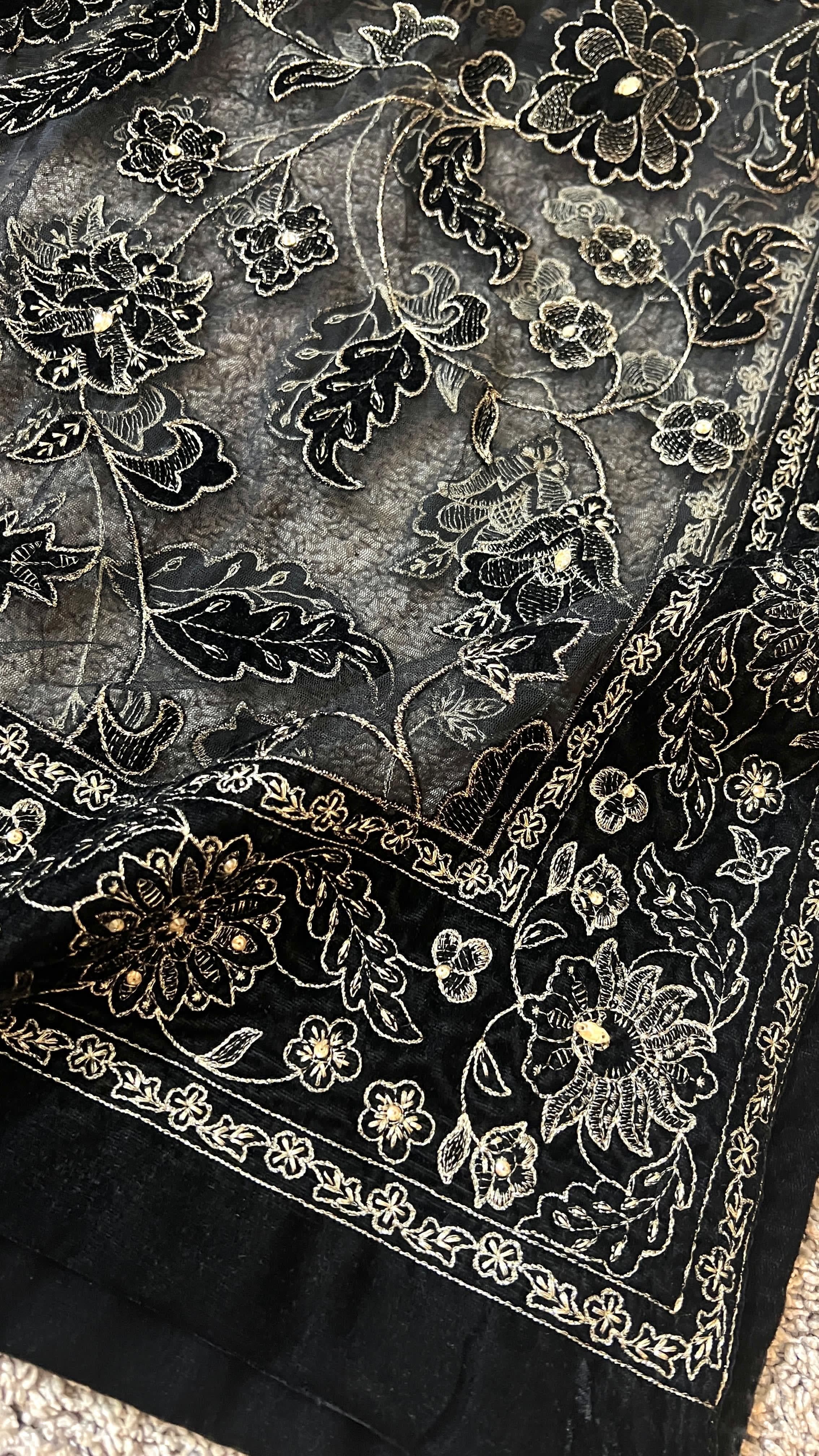 Fabareeze Black Star Dust cut work Velvet