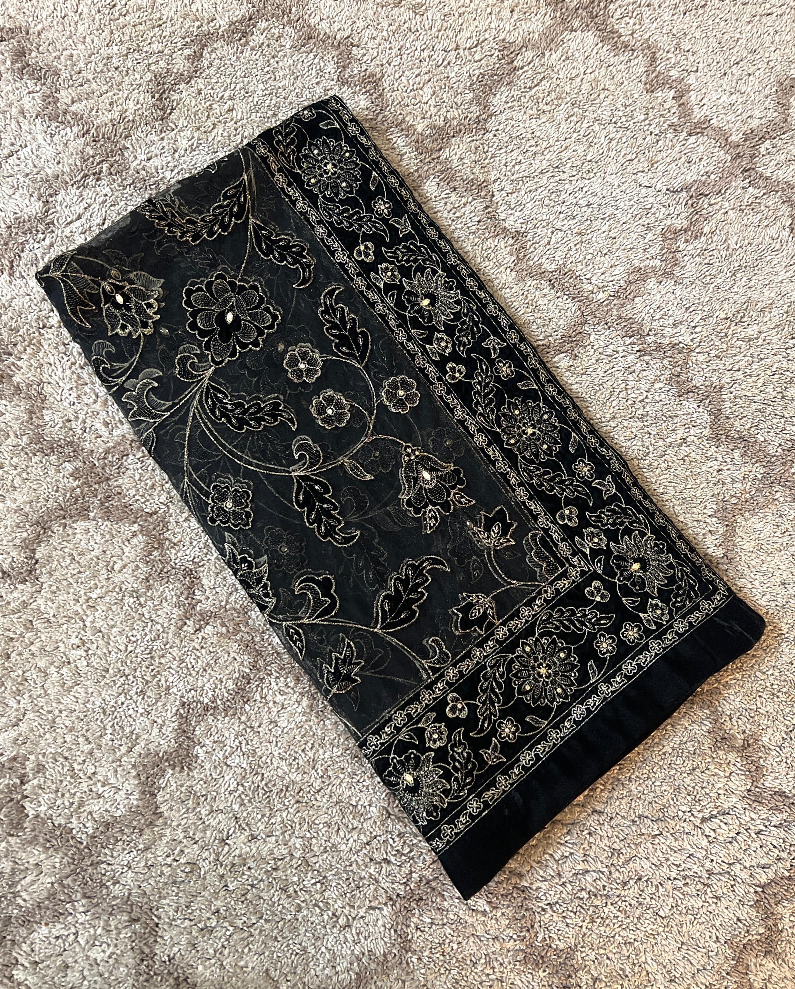 Fabareeze Black Star Dust cut work Velvet