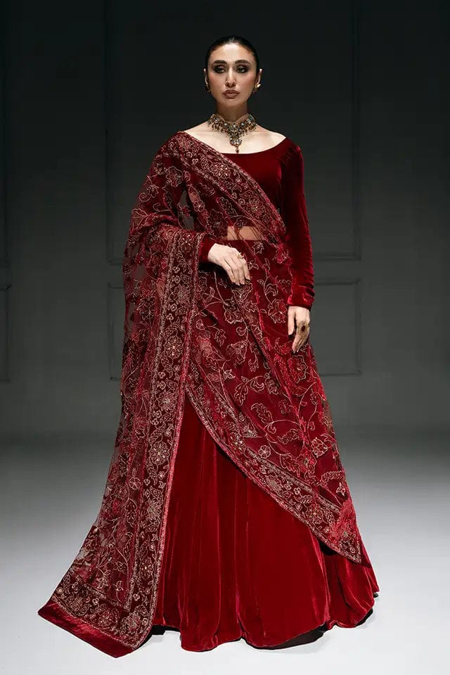 Fabareeze Maroon Star Dust cut work Velvet