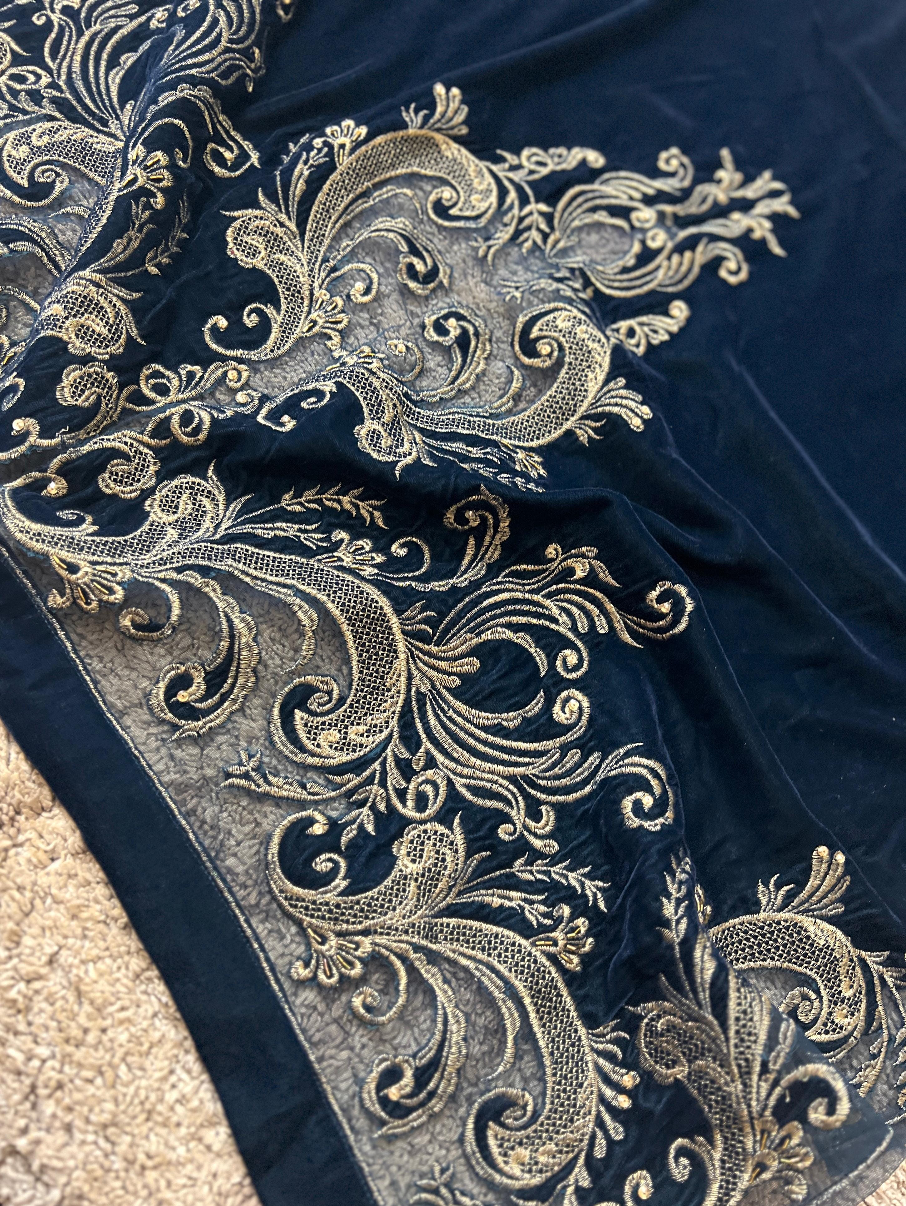 Fabareeze Zinc Blue Star Dust cut work Velvet