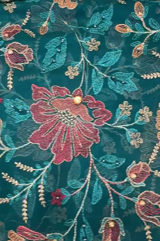 Teal Embroidered Chiffon