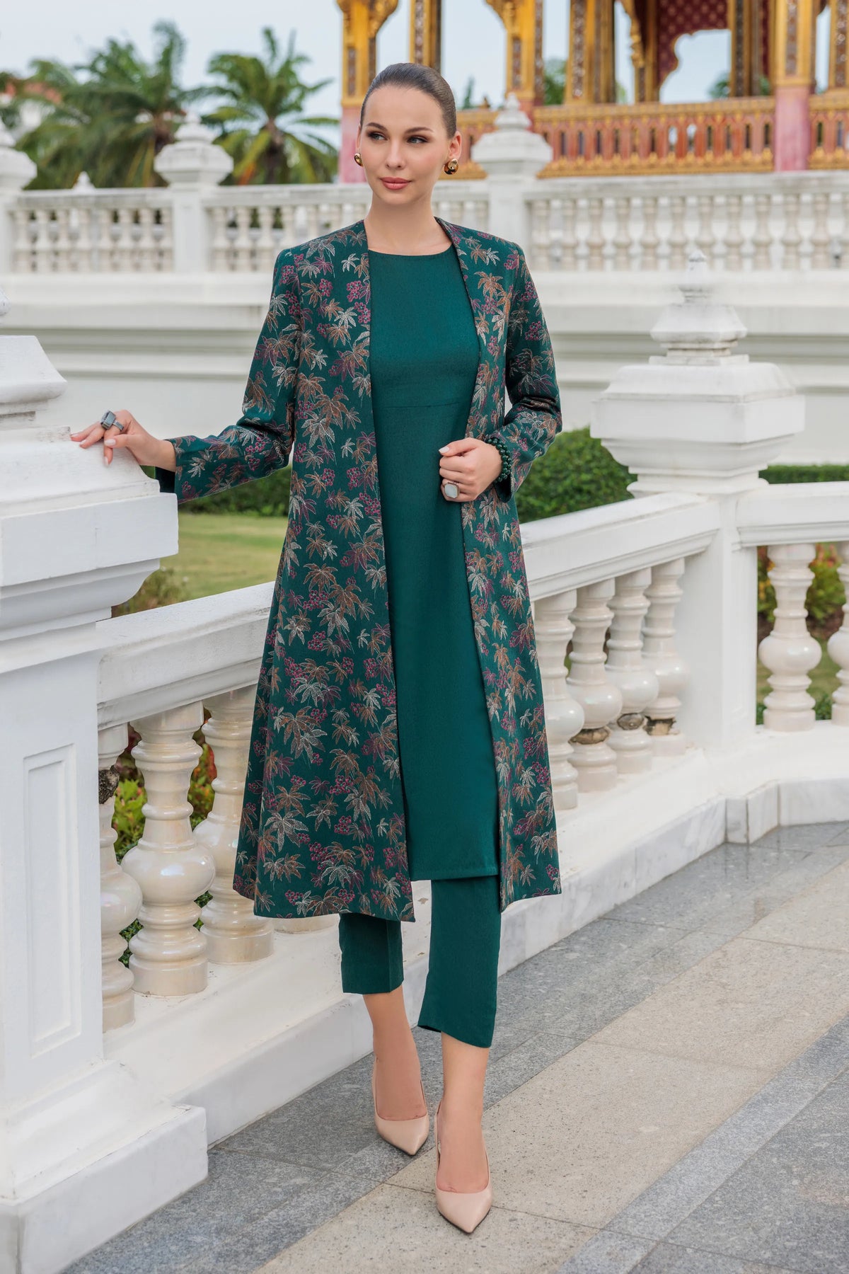 Teal Green Embroidered Karandi - unstitched 3-piece suit