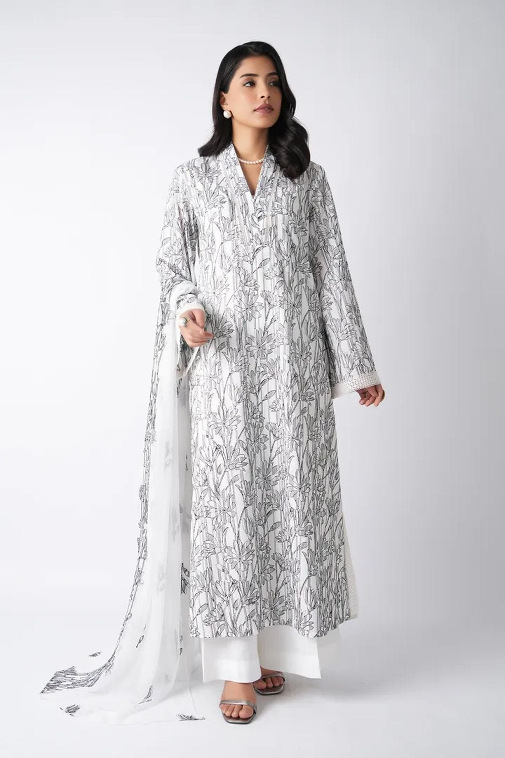 Fabareeze White 3 PC Printed Lawn