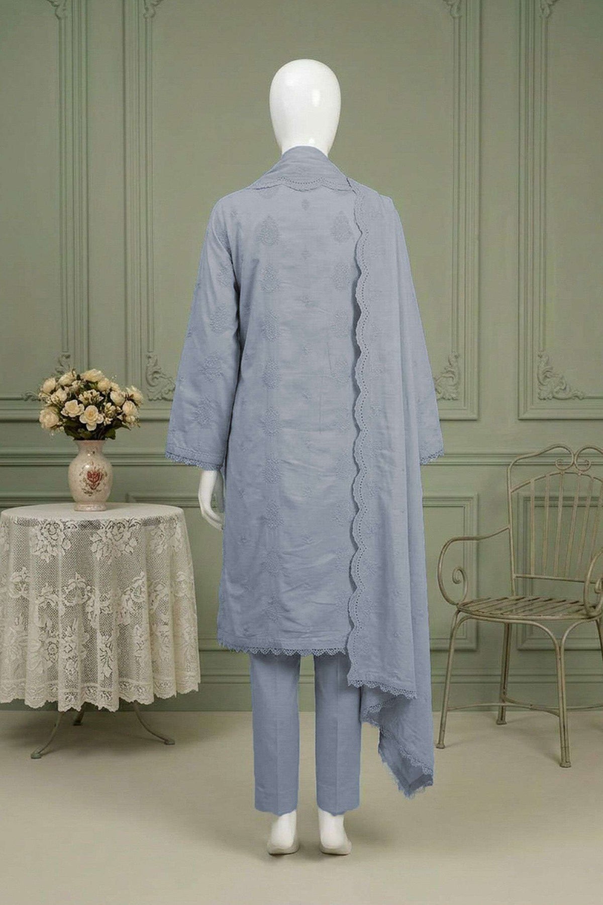Ice Blue Karandi Shawl Set - back view