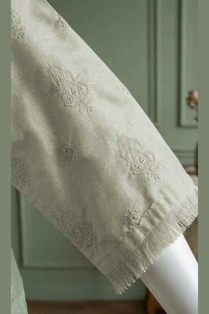 Green Karandi Shawl Set - sleeve and cuff detail