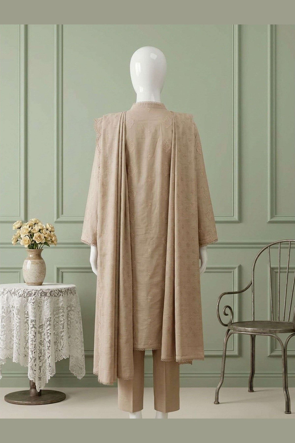 Beige Karandi Shawl Set - shawl drape view
