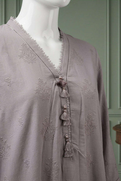 Mauve Karandi Shawl Set - neckline and placket