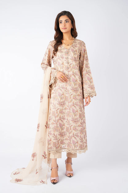 Beige Embroidered Lawn