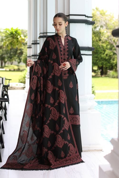 Fabareeze Black 2 PC Embroidered Karandi