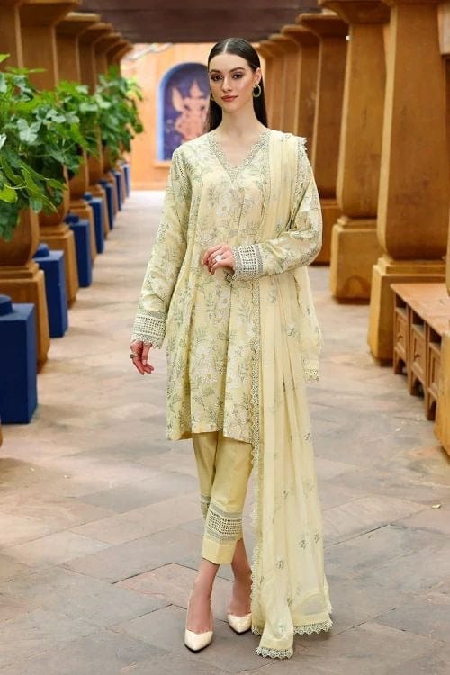 Fabareeze Yellow 2 PC Lawn Embroidered