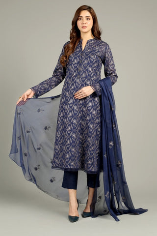 Fabareeze Navy blue 2 PC Swiss Lawn Embroidered