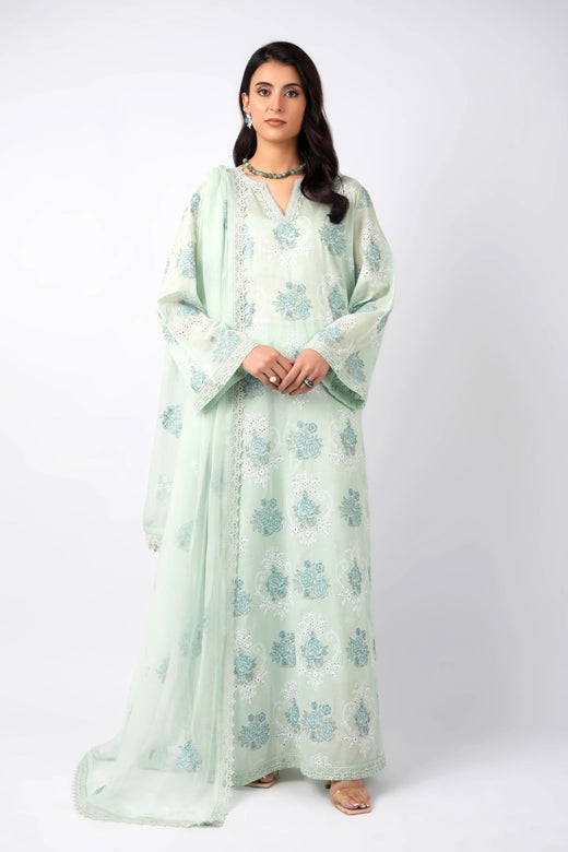 Mint Green Chikankari Embroidered
