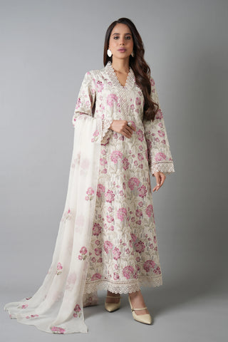 Fabareeze Off white 3 PC Aplique Lawn