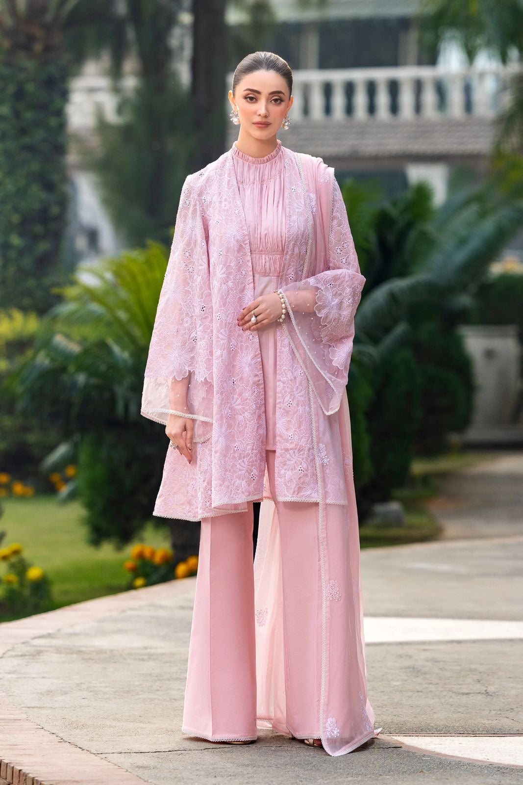 Fabareeze Pink 3 PC Chickenkari Embroidered