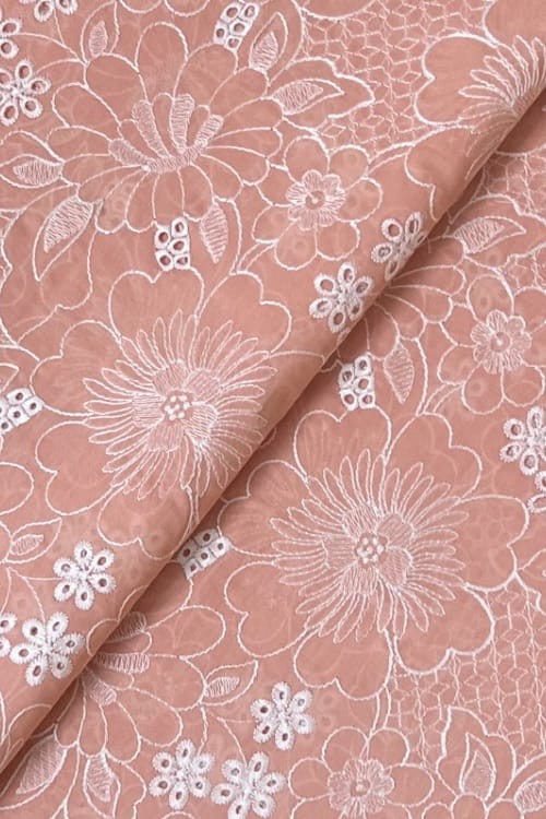 Fabareeze Peach 3 PC Chickenkari Embroidered