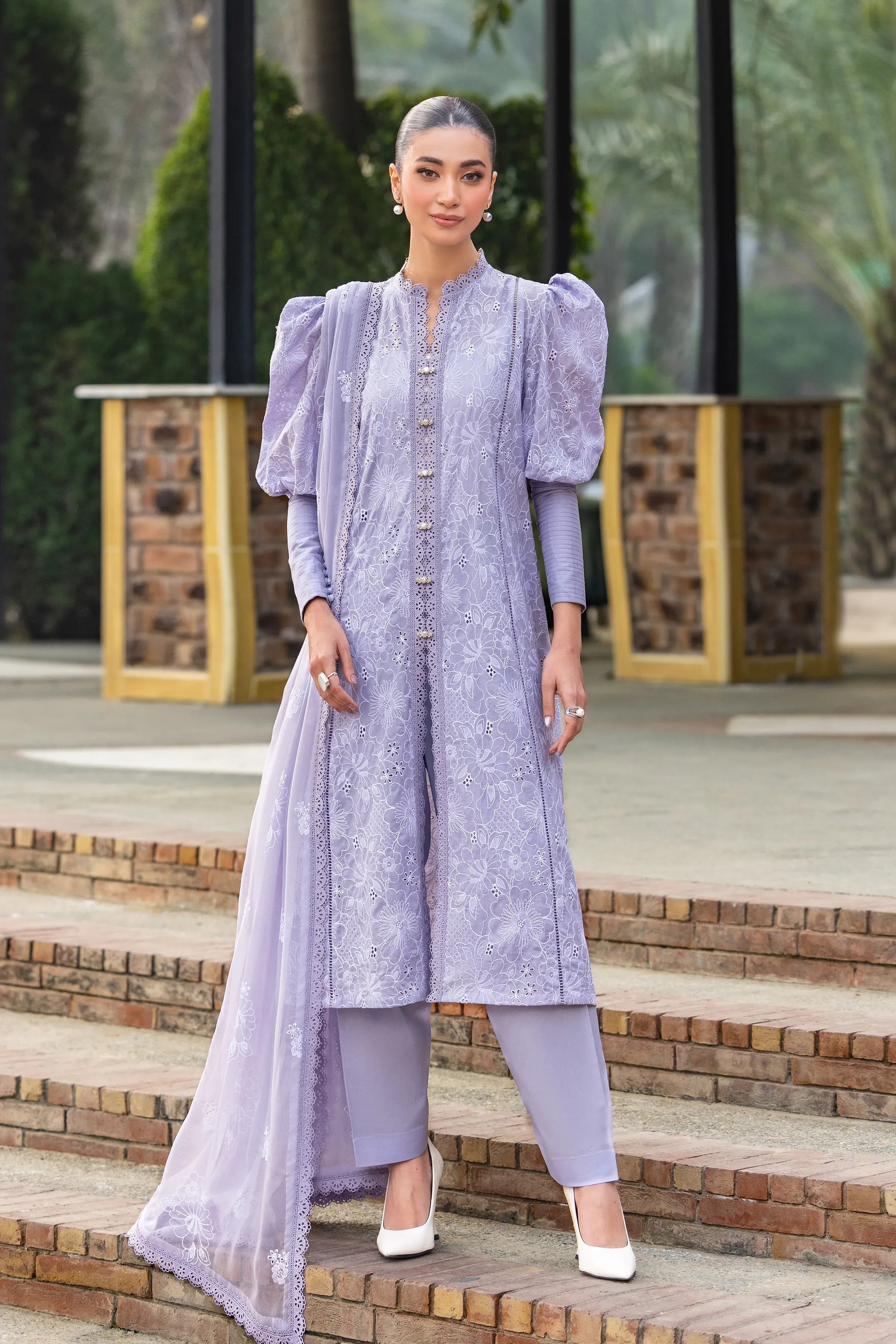 Fabareeze Purple 3 PC Chickenkari Embroidered