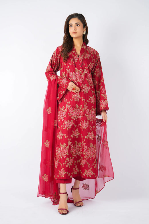 Maroon Chikankari Embroidered