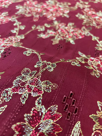 Fabareeze Red 3 PC chikankari Embroidered