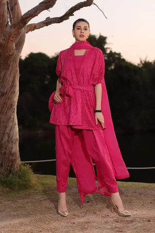 Fabareeze Pink 3 PC Cutworkari Embroidered