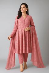 Fabareeze Tea Pink 3 PC Embroidered Karandi