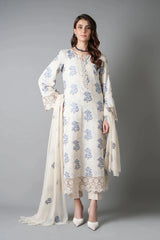 Fabareeze Off white 3 PC Embroidered Karandi