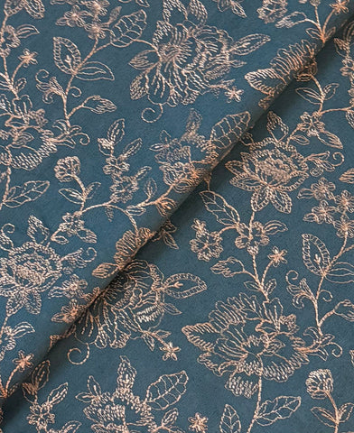 Fabareeze Teal Blue 3 PC Embroidered Karandi