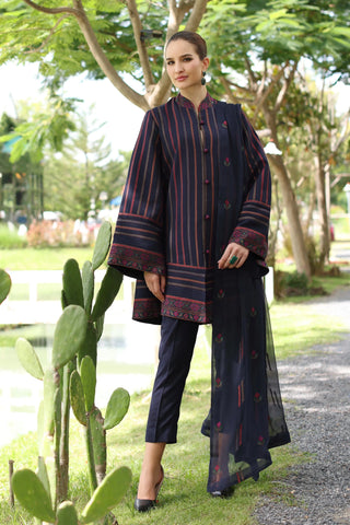 Fabareeze Navy blue 3 PC Embroidered Karandi