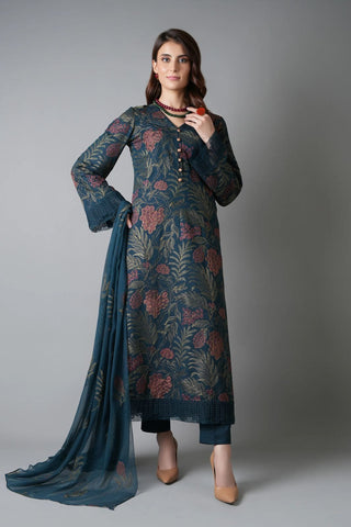 Fabareeze Teal green 3 PC Embroidered Karandi