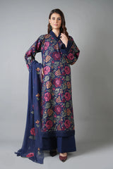 Fabareeze Navy blue 3 PC Embroidered Karandi
