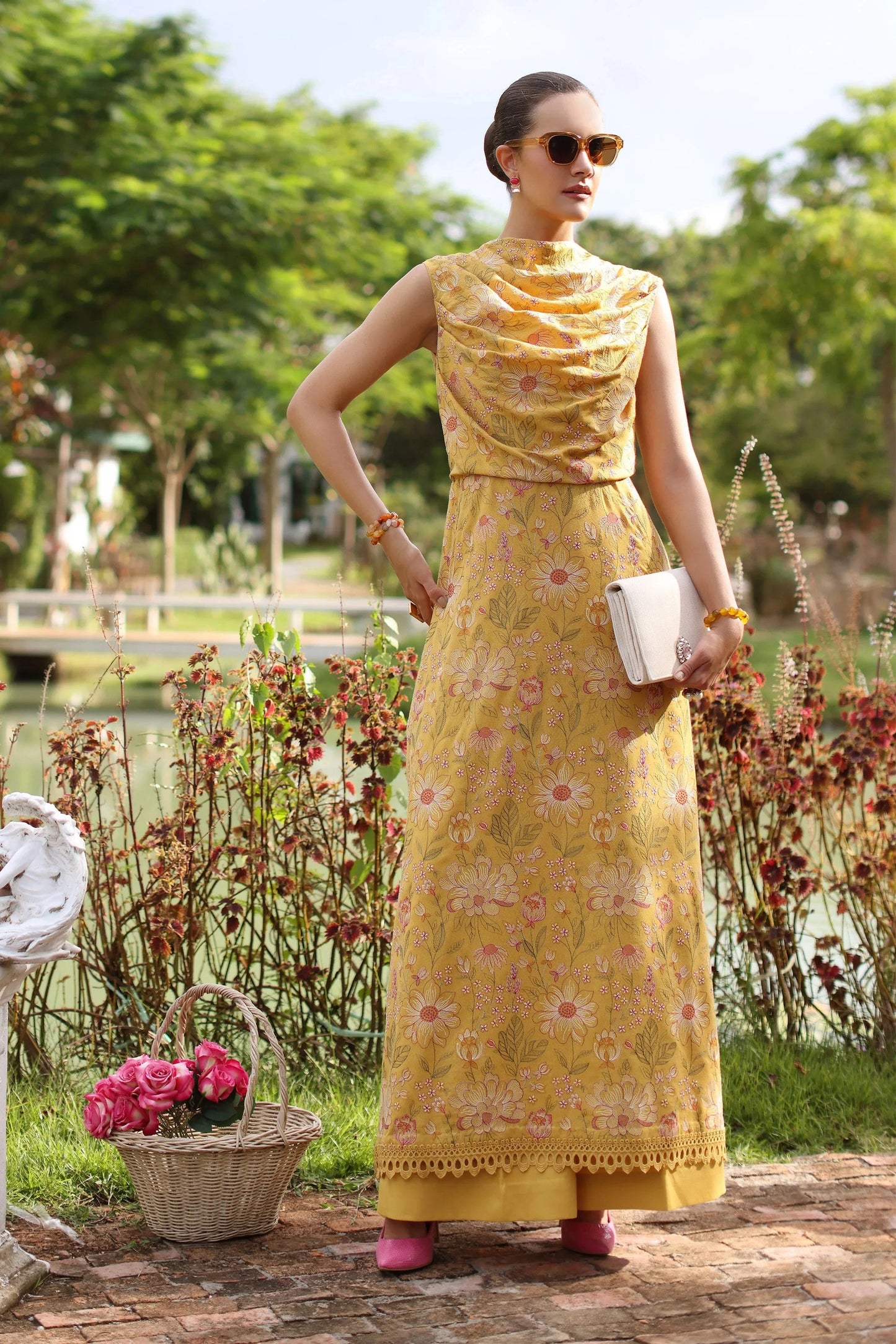Fabareeze Yellow 3 PC Embroidered Karandi