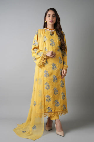 Fabareeze Yellow 3 PC Embroidered Karandi