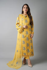 Fabareeze Yellow 3 PC Embroidered Karandi