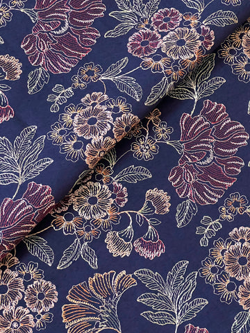 Fabareeze Navy blue 3 PC Embroidered Karandi