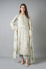 Fabareeze Ash gray 3 PC Embroidered Karandi