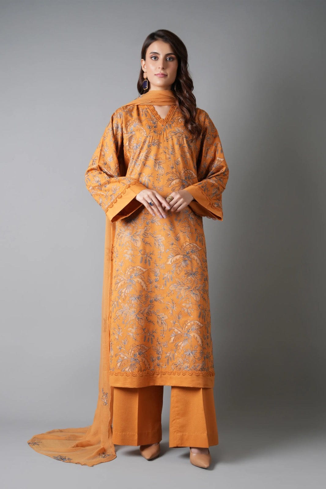 Fabareeze Ocher 3 PC Embroidered Karandi