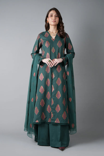 Fabareeze Teal green 3 PC Embroidered Karandi