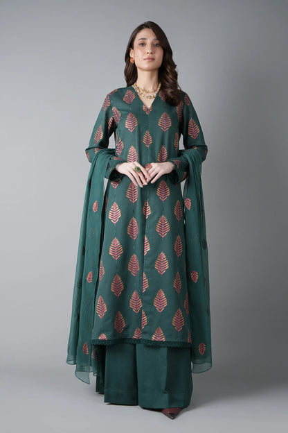Fabareeze Teal green 3 PC Embroidered Karandi