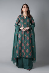Fabareeze Teal green 3 PC Embroidered Karandi